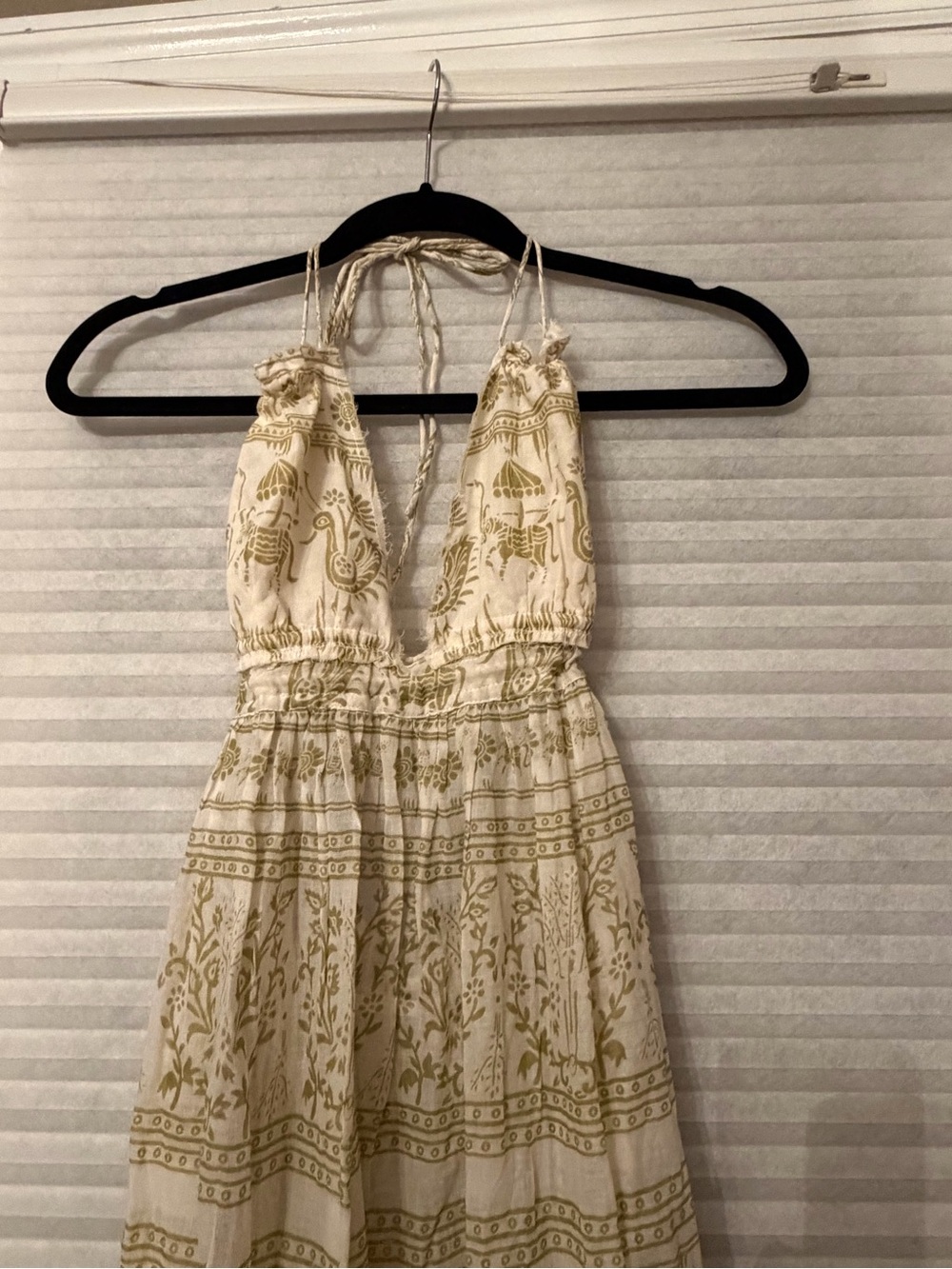 Free People Cream Dress with Gold Print Halter Backless Maxi
